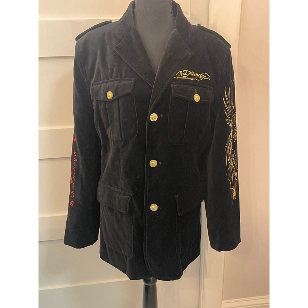Ed Hardy by Christian Audigier NYC Skull Eagle Embroidered Jacket Size S - Picture 2 of 10
